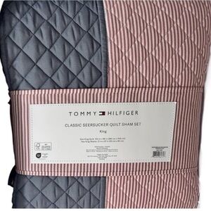 Tommy Hilfiger Red, White and Blue Striped Seersucker Quilt Set  104”x96”